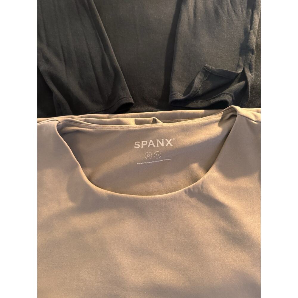 SPANX Black Classic Long Sleeve Crew Tee T Shirt & Tan Sleeveless Lot Size 1X - Picture 2 of 9